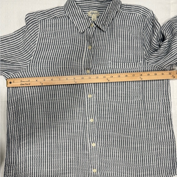 Style & Co. Women's Black and White Striped Button Down Shirt-#1097 - Picture 7 of 8